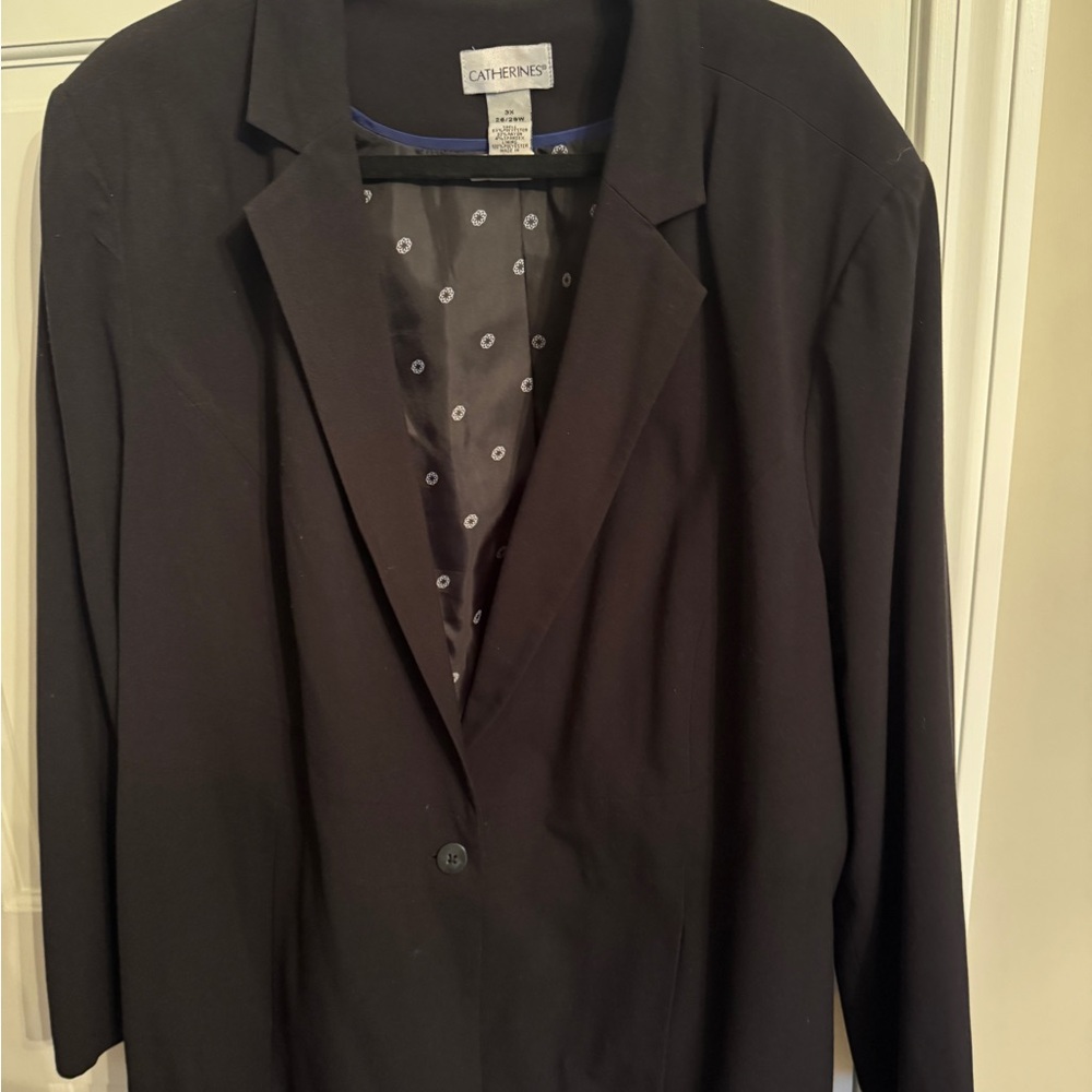 Catherines Black Blazer with Notched Lapels and Textured Fabric